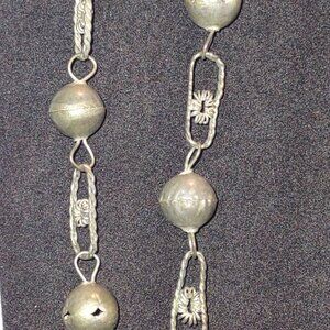 Vintage Mexican Wedding Filigree Bead Necklace, Lasso Chain 32"